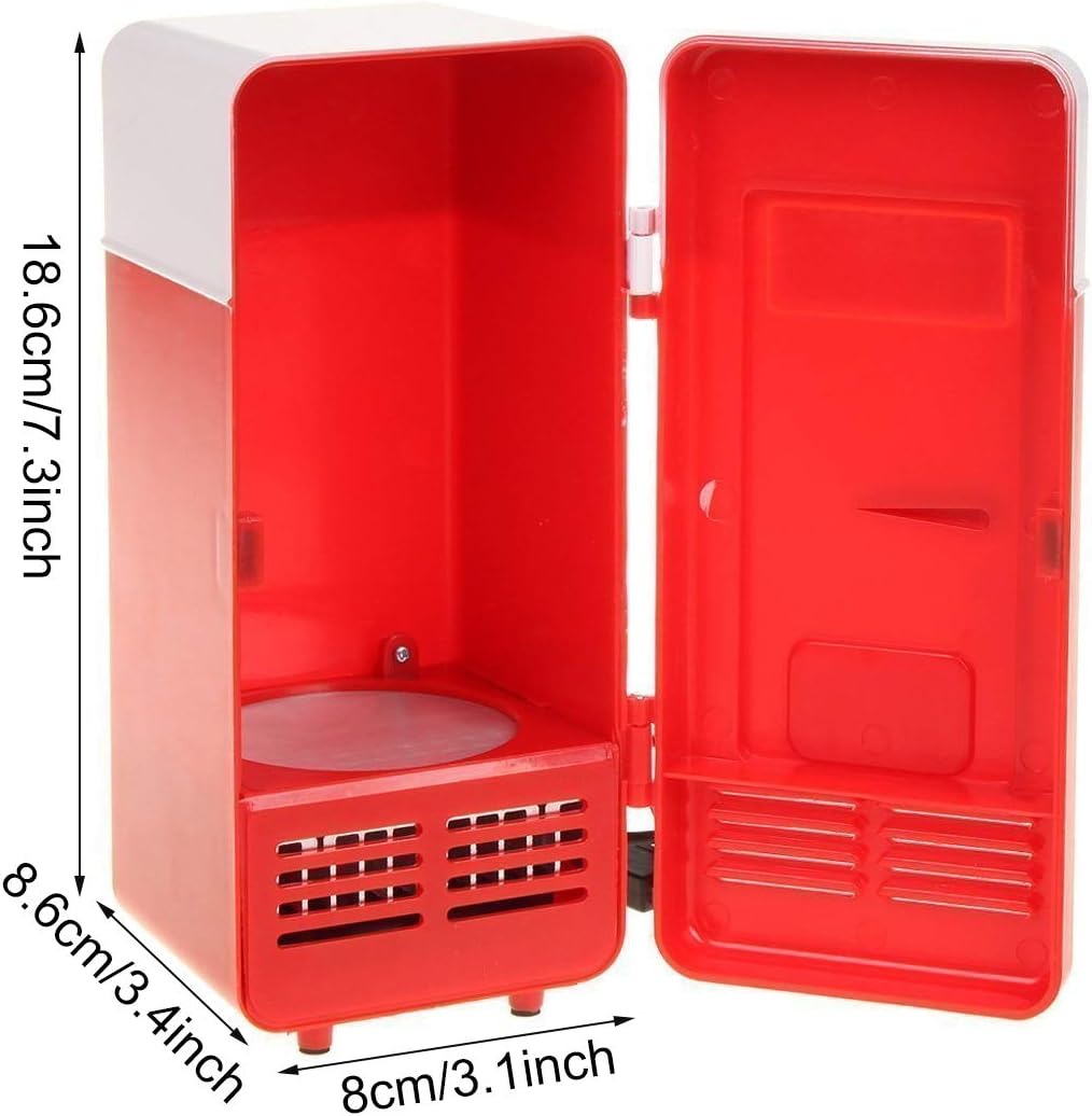 ThreeH New Mini Red USB Fridge Cooler Beverage Drink Cans Cooler/Warmer Refrigerator for Laptop PC Computer Red H-UF05Red
