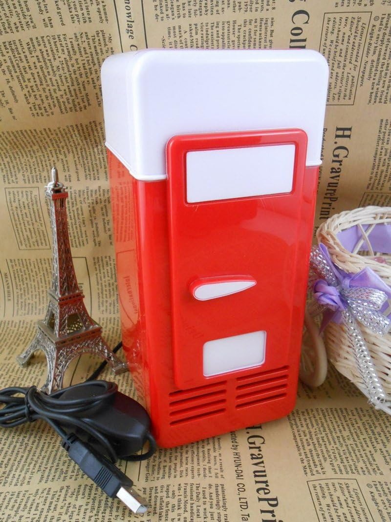 ThreeH New Mini Red USB Fridge Cooler Beverage Drink Cans Cooler/Warmer Refrigerator for Laptop PC Computer Red H-UF05Red