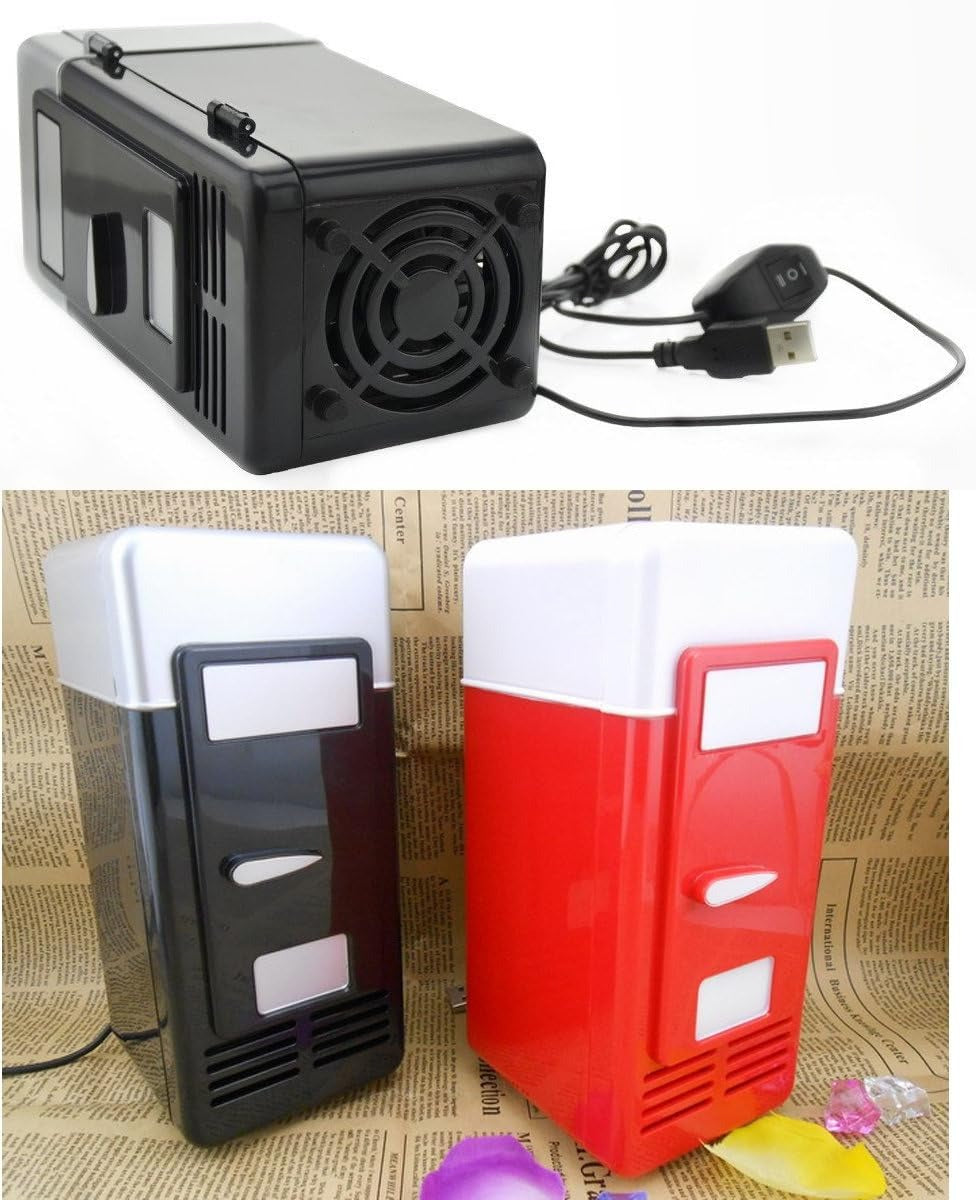 ThreeH New Mini Red USB Fridge Cooler Beverage Drink Cans Cooler/Warmer Refrigerator for Laptop PC Computer Red H-UF05Red