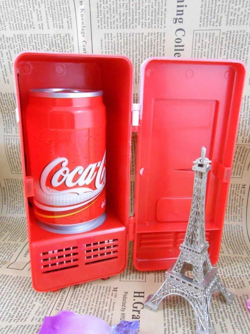 ThreeH New Mini Red USB Fridge Cooler Beverage Drink Cans Cooler/Warmer Refrigerator for Laptop PC Computer Red H-UF05Red