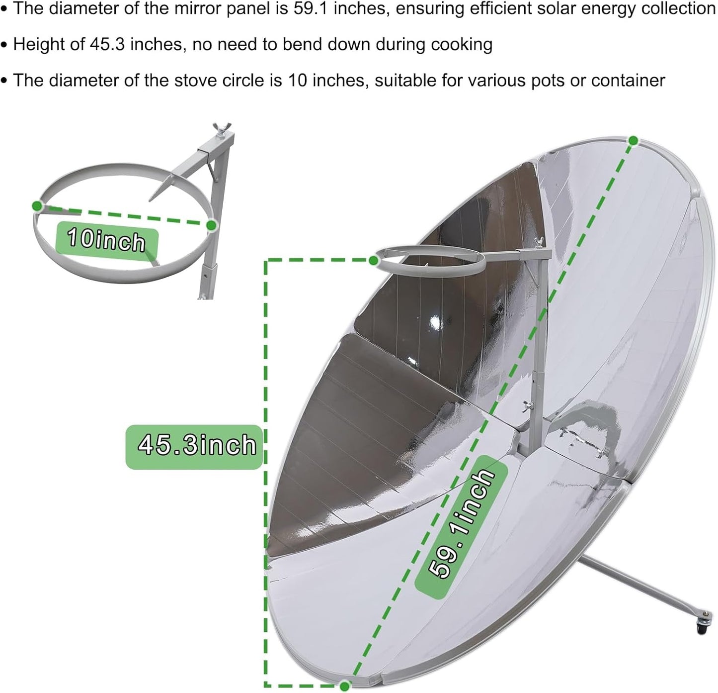 Portable Concentrating Solar Cooker 1000-1500W Thermal Power for Camping Outdoor, 1472-1832F Concentrator for Cooking, Boiling Water, Heating