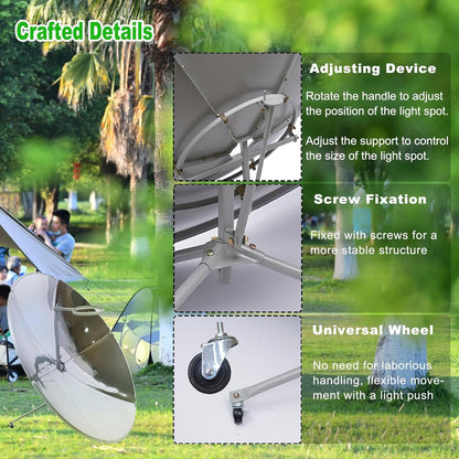 Portable Concentrating Solar Cooker 1000-1500W Thermal Power for Camping Outdoor, 1472-1832F Concentrator for Cooking, Boiling Water, Heating